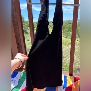Backless black halter dress